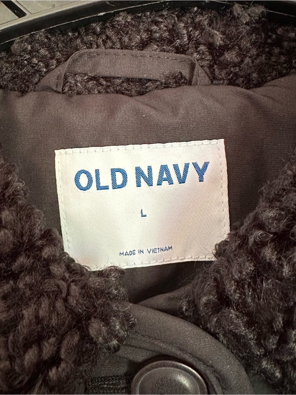 Old Navy Black Sherpa Collar Quilted Nylon Jacket Size Large - Picture 10 of 13